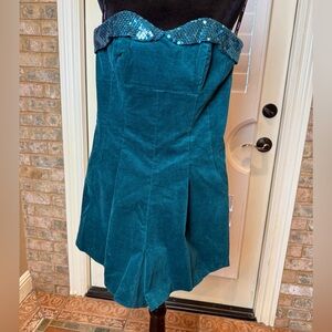 Rare Betsey Johnson Teal Velvetine Romper with Sequins Sz. 4